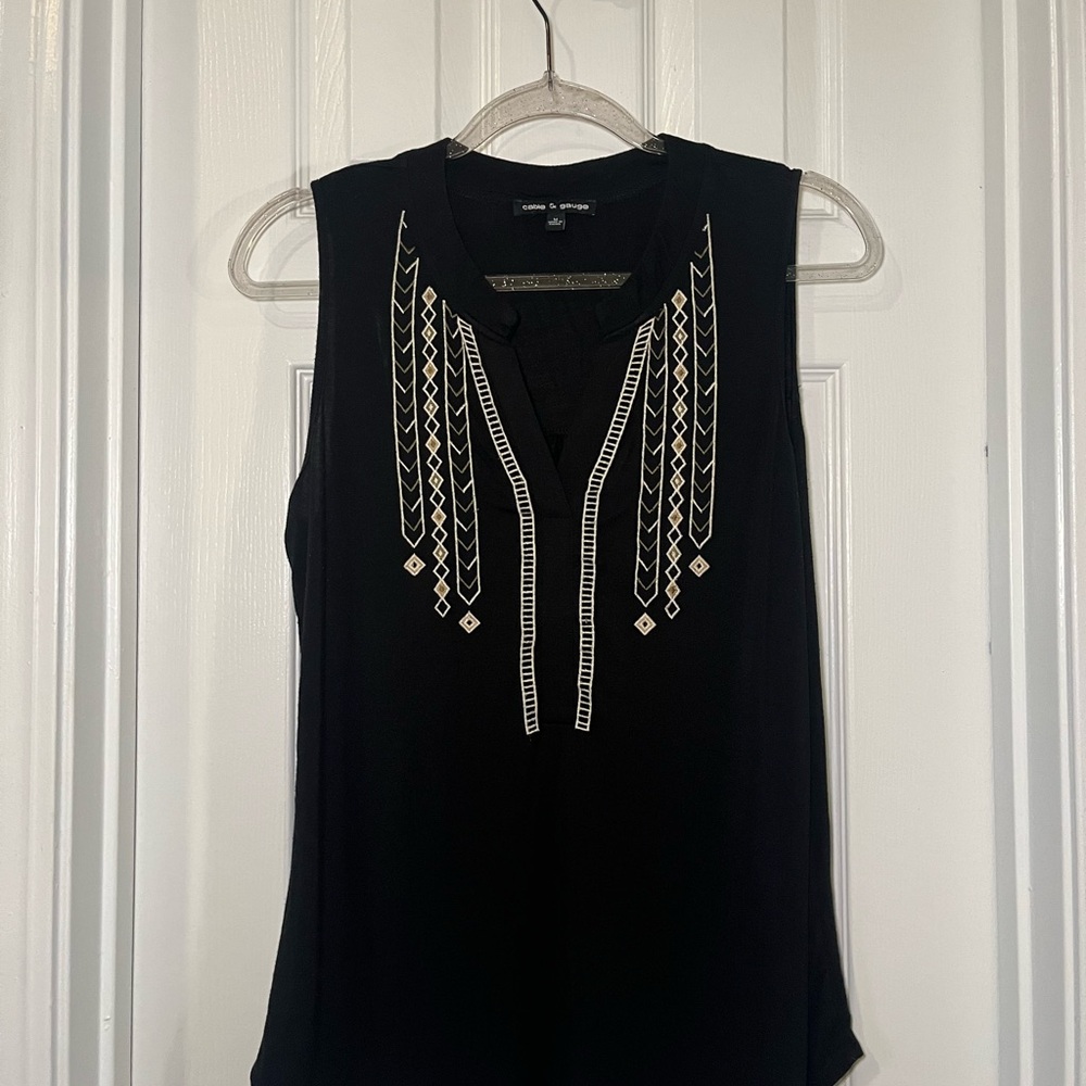 Embroidered Black Sleeveless Top